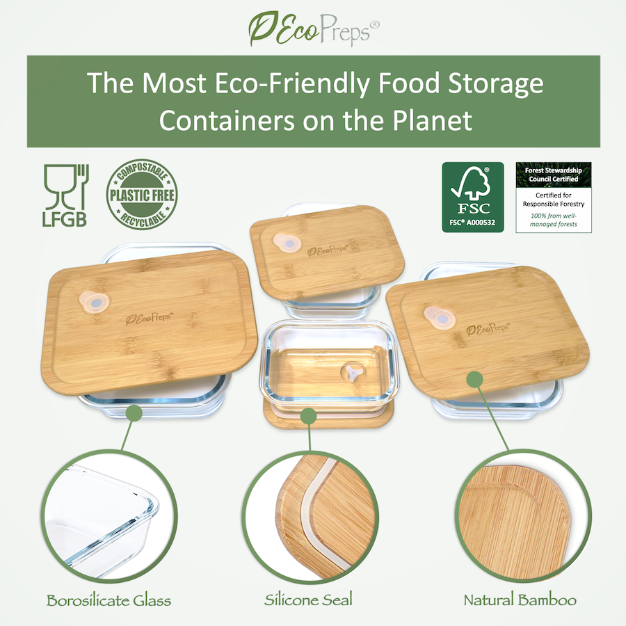 EcoPreps Glass Bento Box Lunch Containers with Bamboo Lids, 3 Compartment  Meal Prep Containers【3 Pack】100% Plastic Free, Eco-Friendly, Freezer Safe