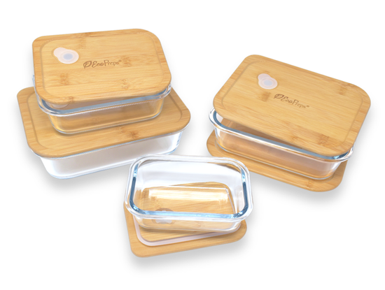 Glass Storage Food Containers, Meal Prep, Bamboo Lids, Eco