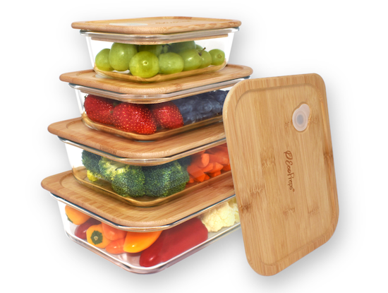 Glass Meal Prep, Food Storage Containers, with Sustainable Bamboo Lids, Food Dividers Separators